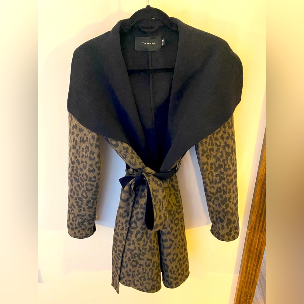 Leopard Tahari Belted Wrap Coat